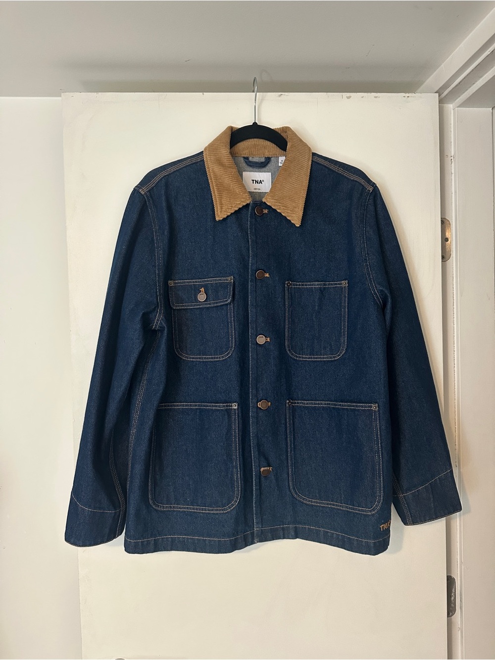 TNA Dark Blue Denim Jacket with Tan Corduroy Collar - Picture 2 of 5